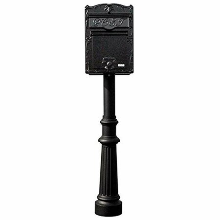 QUALARC 18 in. Kingsbury FRONT Retrieval Mailbox with Hanford Post & Decorative Fluted Base - Black LSF-LS03-HPFRG-8-BLK